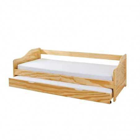 Lit Inter Link avec deuxième lit gigogne en pin massif finition naturelle
