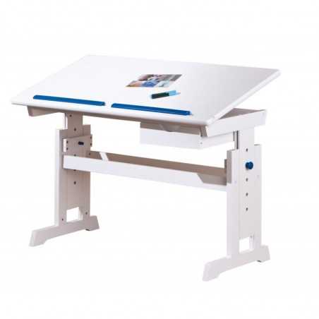 Bureau Inter Link en pin massif finition blanc rose/bleu