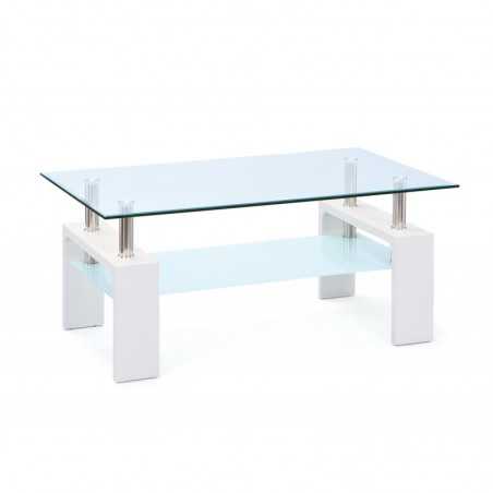 Tavolino Inter Link mdf laccato bianco, doppio vetro temperato e metallo cromato Dim.100x60x45h