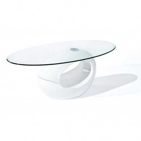 Table basse Inter Link en fibre de verre blanc brillant et verre trempé dim.110x60x40h