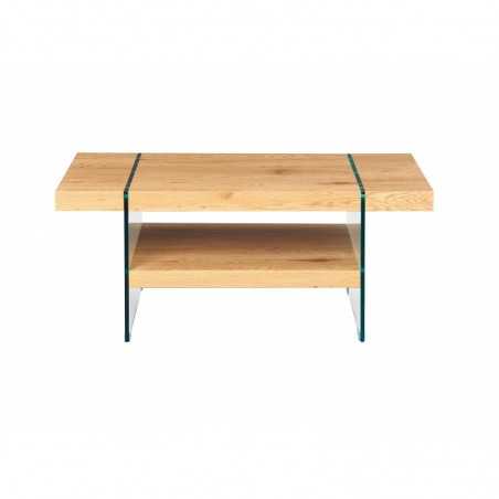 Inter Link coffee table with tempered glass legs and oak colored top