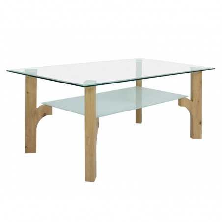 Inter Link coffee table for living room in safety glass and legs in oak laminate