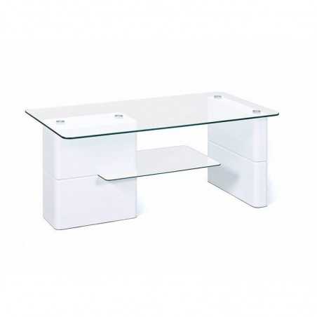 Table basse Inter Link en mdf laqué blanc avec étagères en verre de 8 mm. 110x55x45