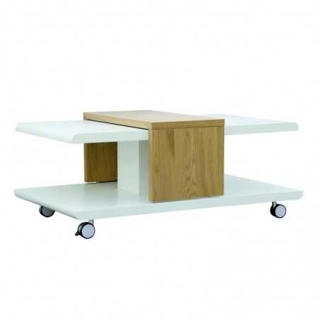 Inter Link coffee table in mdf with oak colored sliding top with wheels