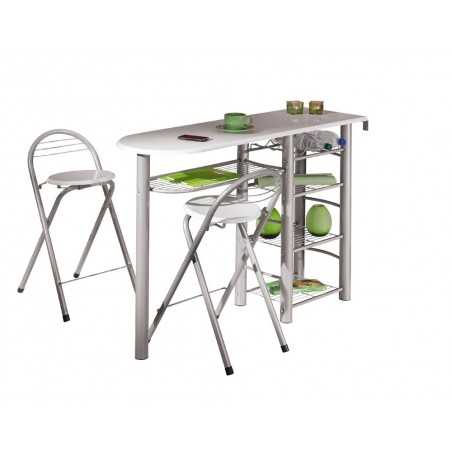 Set tavolo bar Inter Link con ripiani e 2 sgabelli pieghevoli in metallo/bianco