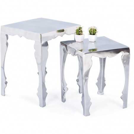 Set de 2 tables métalliques Inter Link dim.39,9x39,5x50h + 34,5x34,5x42h