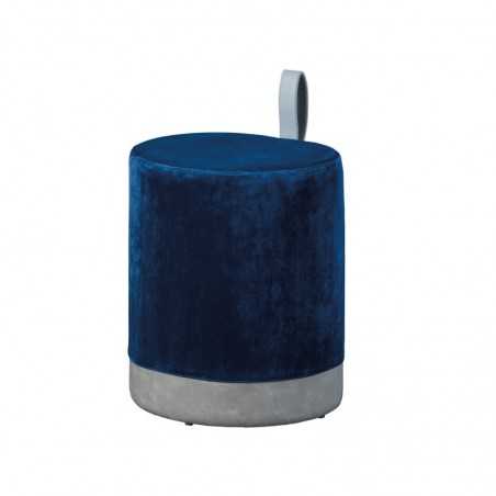 Inter Link pouf in blue and gray velvet with eco-leather handle