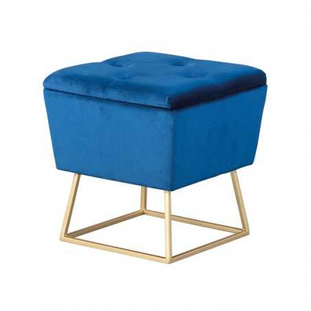 Pouf Inter Link avec conteneur en velours bleu et structure en métal