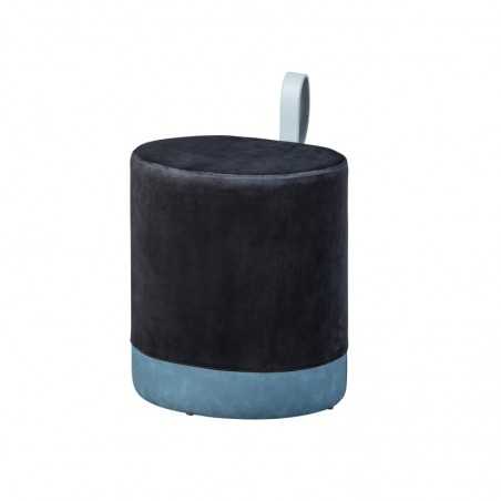 Pouf Inter Link in velluto nero e azzurro  con maniglia in ecopelle