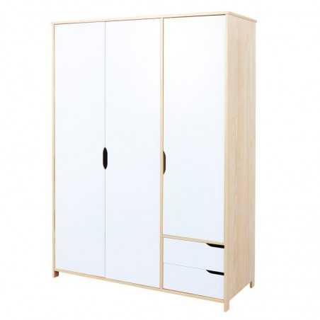 Inter Link wardrobe with 3 doors + 2 drawers in natural solid wood