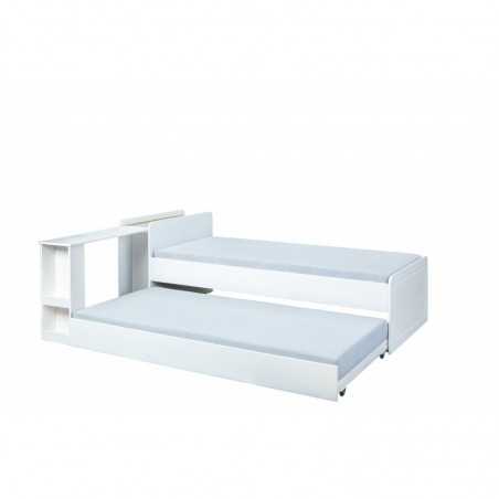 Lit simple Inter Link avec 2ème lit gigogne et tête de lit transformable en bureau