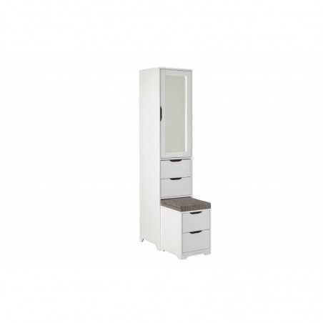 Armoire Inter Link avec 1 porte miroir + 2 tiroirs + pouf coulissant avec 2 tiroirs