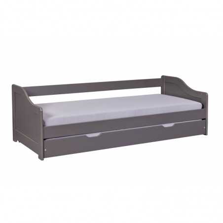 Lit Inter Link avec deuxième lit bas escamotable dim. 97x209x66h Gris