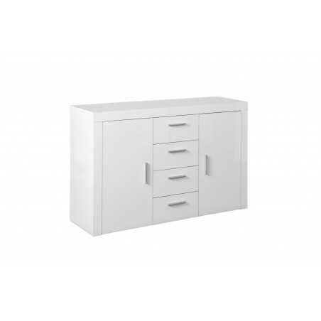 Credenza Inter Link in laminato bianco laccato lucido con 2 ante e 4 cassetti