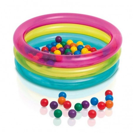 Intex Piscine Bébé Gonflable pour Enfants avec 3 Anneaux et Boules Colorées 86X25H