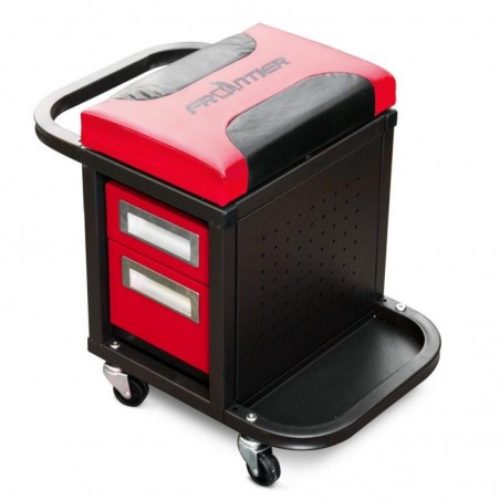 Frontier Workshop Stool with Padded Seat and 2 Drawers Black/Red