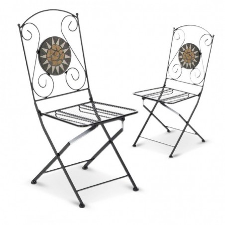 Foldable Folding Chair in Iron and Mosaic for Outdoor Musa Black 2Pcs