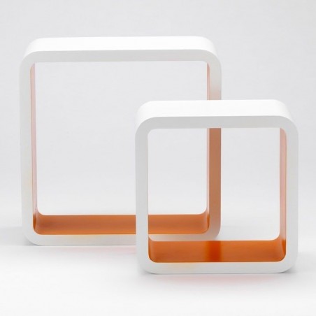 Set 2 Wooden Shelf Modern Desing Style White Orange 26 X 26 X 10 Cm and 20 X 20 X 10 Cm
