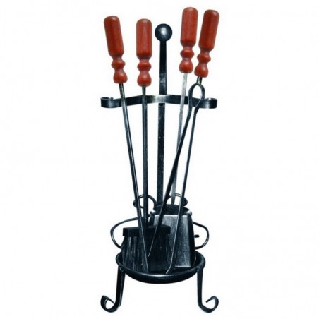 Set of 4 Iron Fireplace Accessories with Wooden Handles 27X65H
