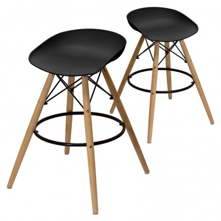 High Design Stool Structure in Wood Resin Seat Alfred Black X2 Pcs