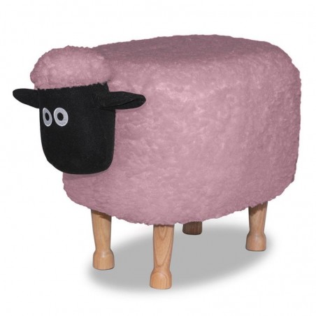 Tabouret repose-pied pouf mouton rose 63X36X42