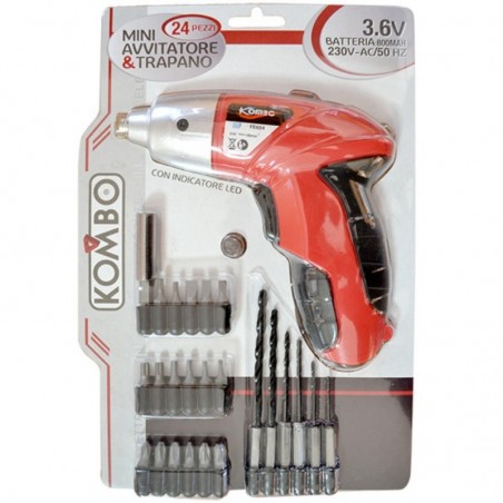 Kombo Drill 3.6V Cordless Screwdriver Complete with 24Pcs Bits and Inserts