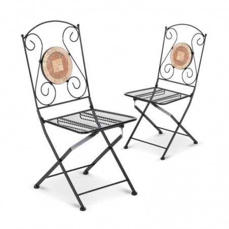 Folding Folding Chair in Iron and Mosaic for Outdoor Zeus Black 2Pcs