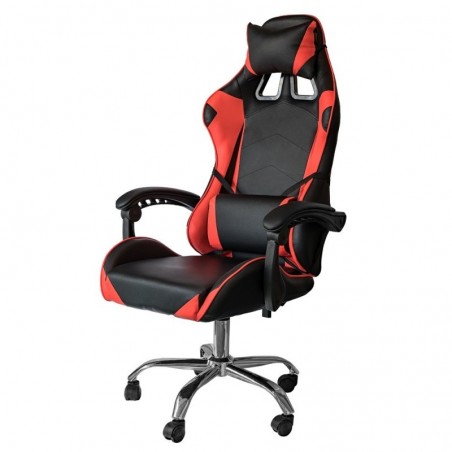 Swivel Reclining Office Gaming Chair with Lumbar Support and Red Headrest