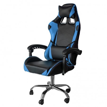 Office Gaming Swivel Recliner Chair with Lumbar Support and Blue Headrest