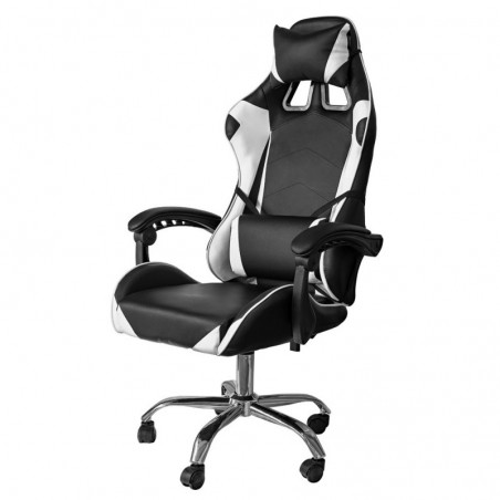 Swivel Reclining Office Gaming Chair with Lumbar Support and White Headrest