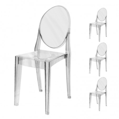Set 4 Pcs Transparent Chairs in Polycarbonate Modern Design for Indoor Dining Room Elizabet