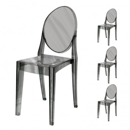 Ensemble 4 Pcs Transparent Fume Grey Chaises en Polycarbonate Design Moderne pour Salle à Manger Intérieure Elizabet