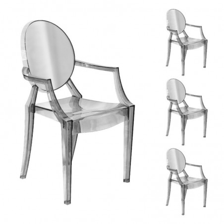 Ensemble 4 Pcs Chaises Transparentes en Polycarbonate avec Accoudoirs Design Moderne pour Salle à Manger Intérieure Elizabet