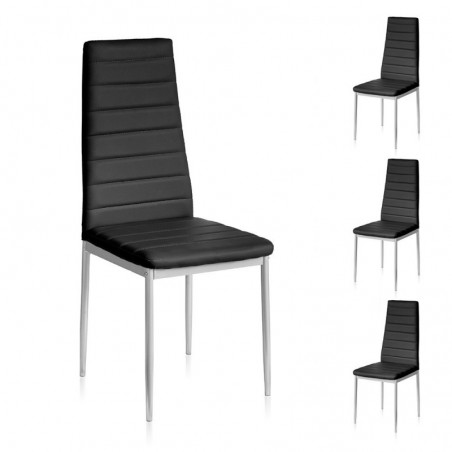 Lot de 4 chaises en similicuir pour intérieur design moderne pour salle à manger noire
