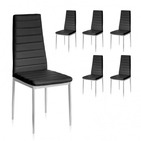Set 6 Pz Sedie in Ecopelle da interno Design Moderno per Sala da Pranzo Nere