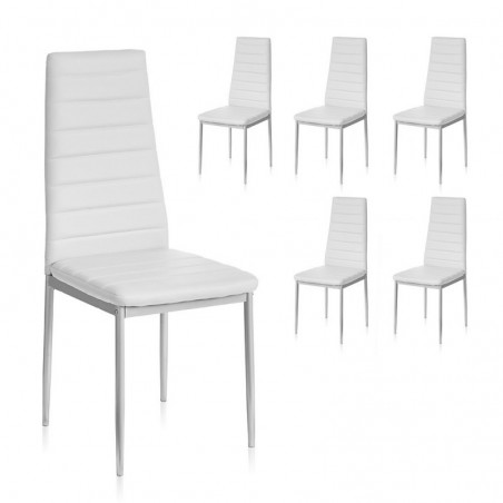 Set of 6 White Faux Leather Chairs for Indoor Modern Design for Dining Room