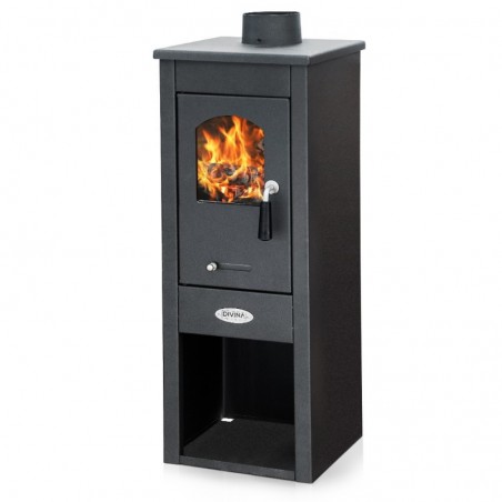 Wood Stove in Steel 7 Kw Anthracite 100Mc with Marta Wood Box