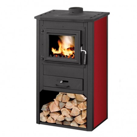 Wood Stove in Steel 9 Kw 100Mc Red with Flavia wood compartment