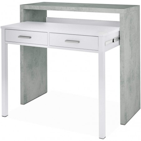 Extendable Console Table with 2 Drawers L 99X 36-70 X 88H White and Cement