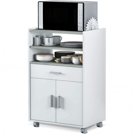 Mobile Cabinet Trolley Kitchen Base Microwave Oven Holder with 1 Drawer 2 Doors and Wheels 59 X 40 X 92H