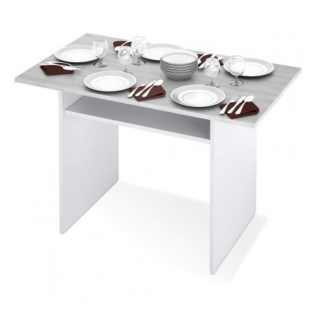 Table console pliante en bois L 120 X P 35-70 X H 77 Cm Ciment Blanc