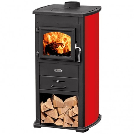 Wood Stove in Steel and Cast Iron 8 Kw 90Mc Red Wood compartment and chafing dish Zar