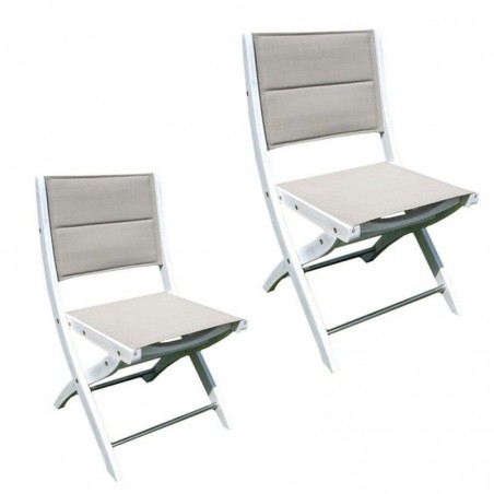Acacia Wood Chair with Seat in White and Gray Folding Fabric for Outdoor Garden 2Pcs