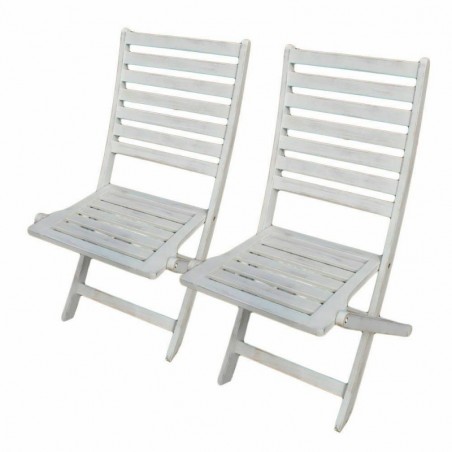 Folding Chair in White Acacia Wood for Outdoor Garden 2Pcs