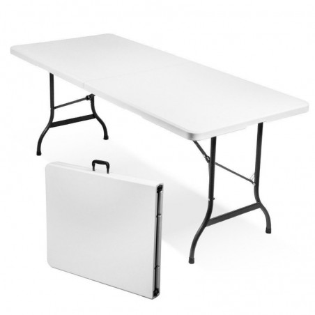 Table valise pliante résine blanche structure fer 180X70X75