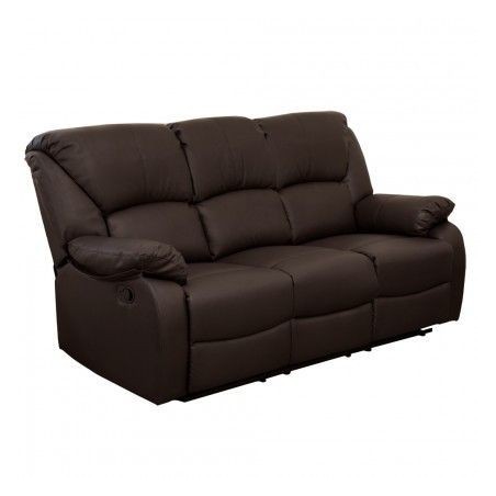3 Seater Reclining Sofa in Faux Leather L194Xp97Xh101 Cm 2 Positions Dark Brown
