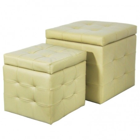 Set of 2 storage poufs in Eco-leather 45X45X45 - 35X35X36 cm Color Cream