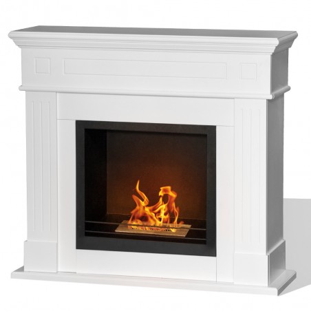 Cambridge Floor Bio-Fireplace in White Wood 110x37x102h
