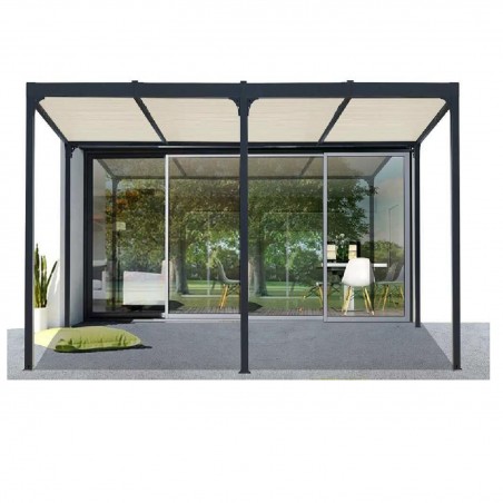 Pergola Bioclimatique 360X600cm en Aluminium XXL Couleur Gris Anthracite et Toit Vénitien Couleur Ecru