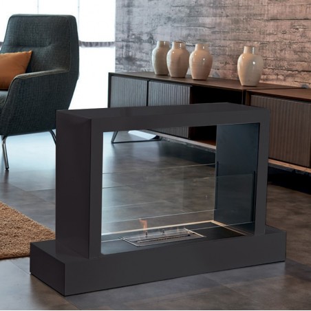 Biocamino da pavimento Roma Nero 2,5 kW – vetro frontale, dimensioni 100×62,5×30 cm, effetto scenico – Tecno Air System